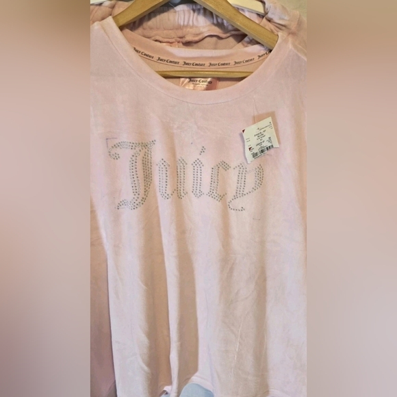 Juicy Couture Velour Sleepwear Set Blush Pink Rhinestone Logo XL NWT - Picture 2 of 12